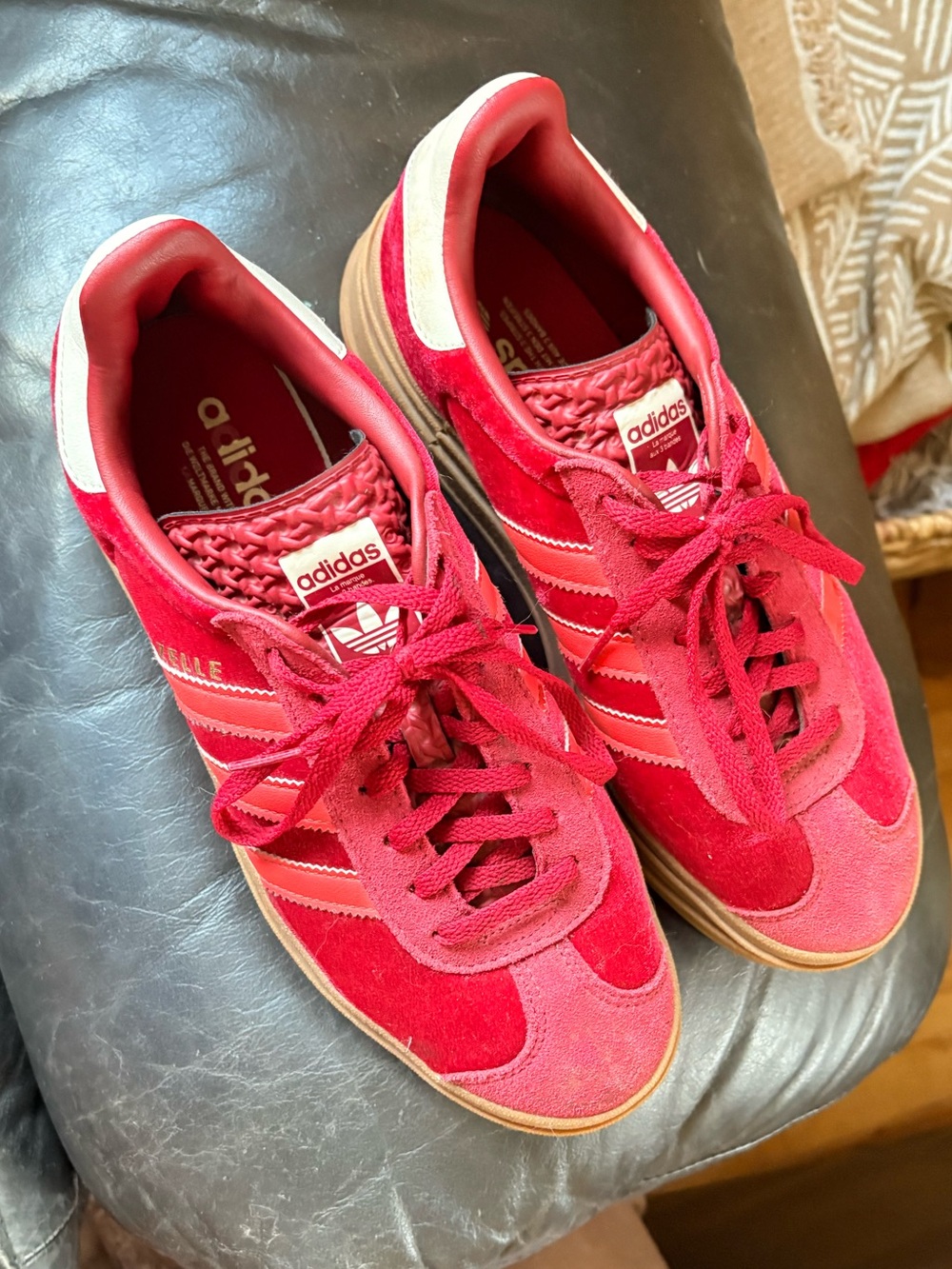 adidas Gazelle Platform Sneakers in Red with Cream Heel - Picture 2 of 5